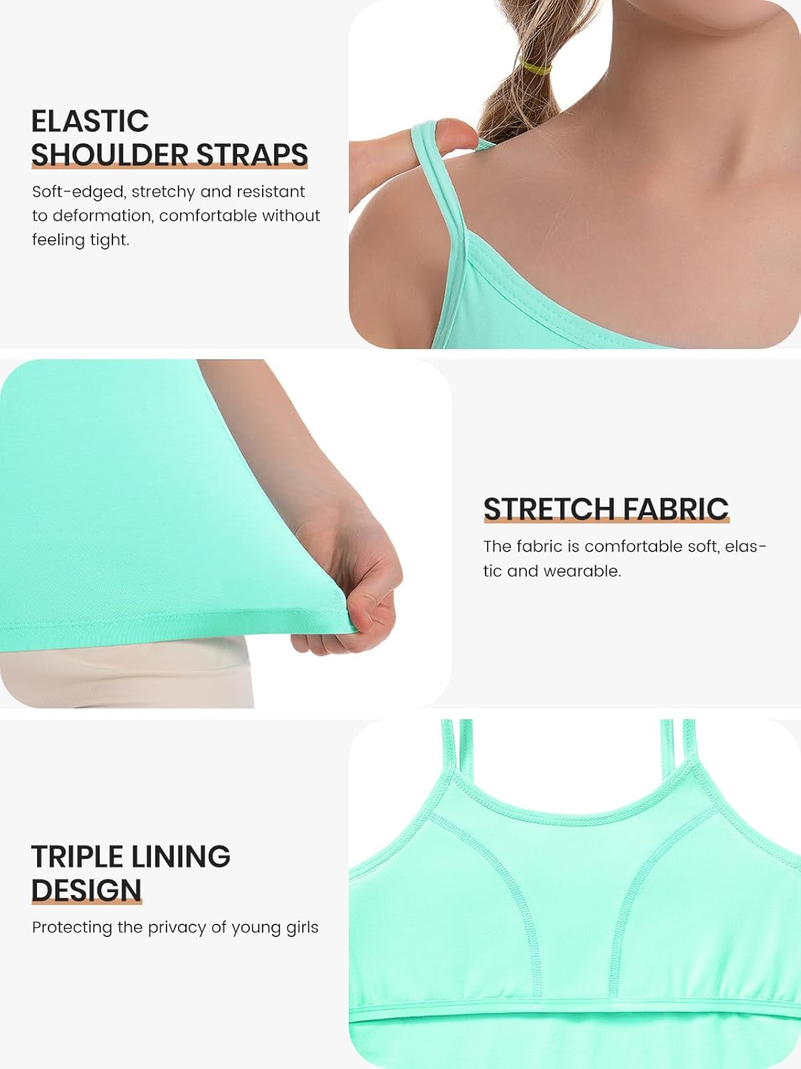Ullnoy Training Bras for Teens Girls Breathable Undershirts Size 6-12 Girls Camisole Undershirts with Shelf Bras Tank Top