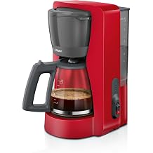 Bosch MyMoment TKA2M114 Filter Coffee Machine Glass Jug 1.25 L for 10-15 Cups 40 Minute Warming Function Drip Stop Swivelling Filter Carrier Removable Water Tank 1200 Watt Matte Red