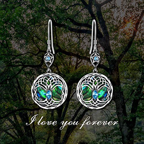 Celtic Tree Of Life Earrings Sterling Silver Family Tree Dangle Drop Earrings With Birthstone Crystals, Birthday Jewelry Gifts For Women Her (Simulated Aquamarine) #TOP5