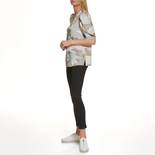 Miniatura 4 de DKNY Top deportivo con cuello en V pulido para mujer