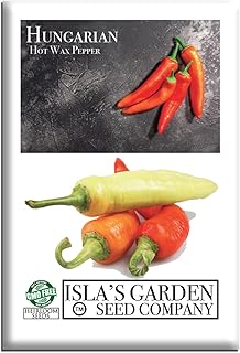 Hungarian Hot Wax Pepper Seeds (Capsicum annuum) – 100+ Heirloom Non-GMO Seeds by Isla’s Garden Seeds, Smooth Yellow Tapered Peppers, Mild Medium Heat, Productive Plants, Great for Cooking & Pickling