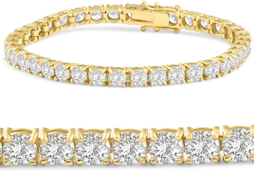 P3 POMPEII3 Pompeii 12 Ct. Round Cut Natural Diamond 14K Yellow Gold Round Cut Tennis Bracelet 7"