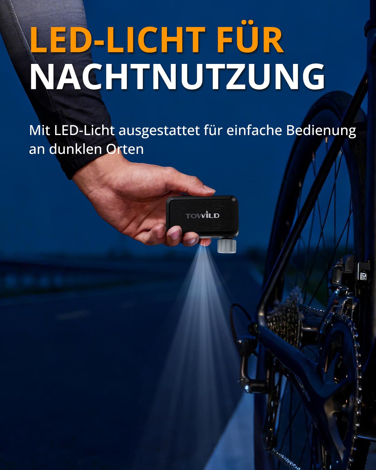 TOWILD A05 Elektrische Fahrradluftpumpe 130 PSI - Mini Luftkompressor mit LED-Licht - Tragbare Fahrradpumpe mit 2×400 mAh Akku, USB-C Aufladung, Presta & Schrader Ventil für E-Bike, MTB, Rennrad