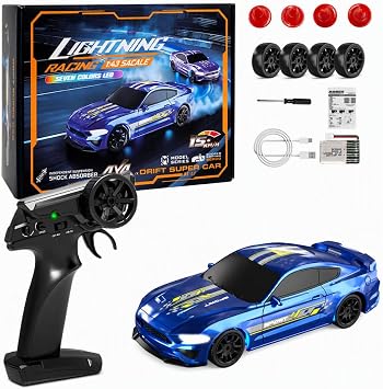 143 Scale Mini RC Drift Car, 2.4GHz 4WD Desktop RC Drift Car, 15KM/h Handheld Racing Mini Vehicle with LED Lights, Speed Switching Racing Sport Toy for Adults Teens Blue