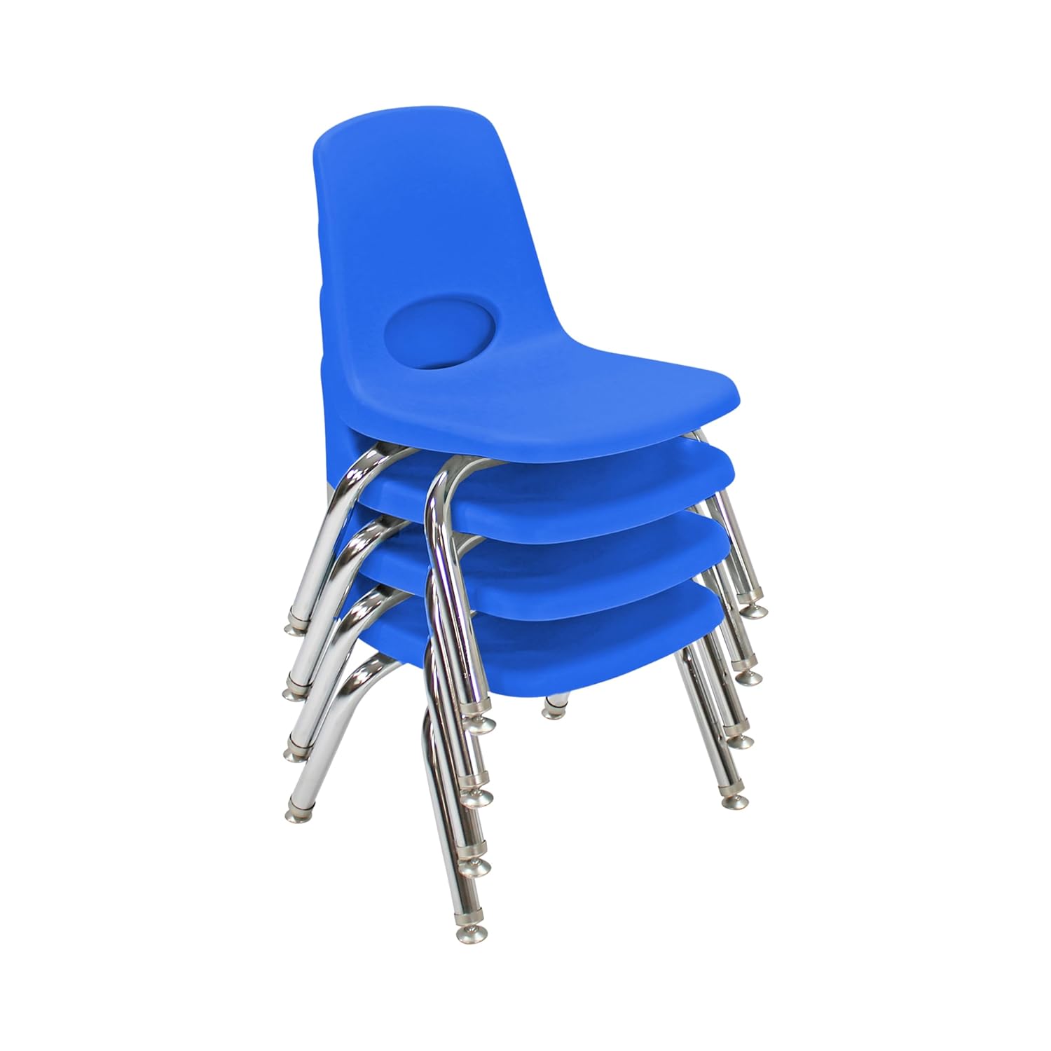 FDP 10" School Stack Chair,Stacking Student Seat with Chromed Steel Legs and Nylon Swivel Glides for in-Home Learning or Classroom - Blue (4-Pack), 13227-BL