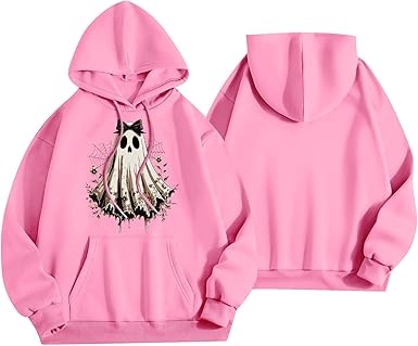 Halloween Hoodies for Women 2025 Fall Fashion Long Sleeve Cute Ghost Graphic Lightweight Hoodie with Pockets