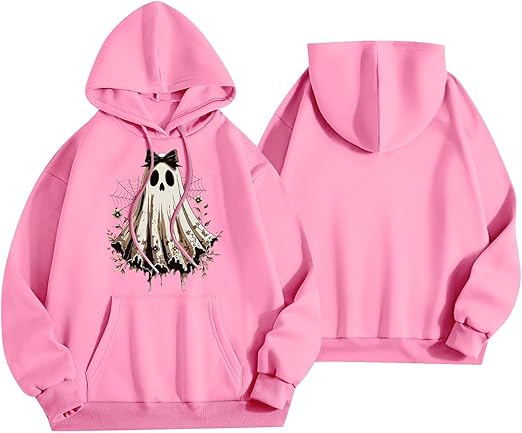 Halloween Hoodies for Women 2025 Fall Fashion Long Sleeve Cute Ghost Graphic Lightweight Hoodie with Pockets