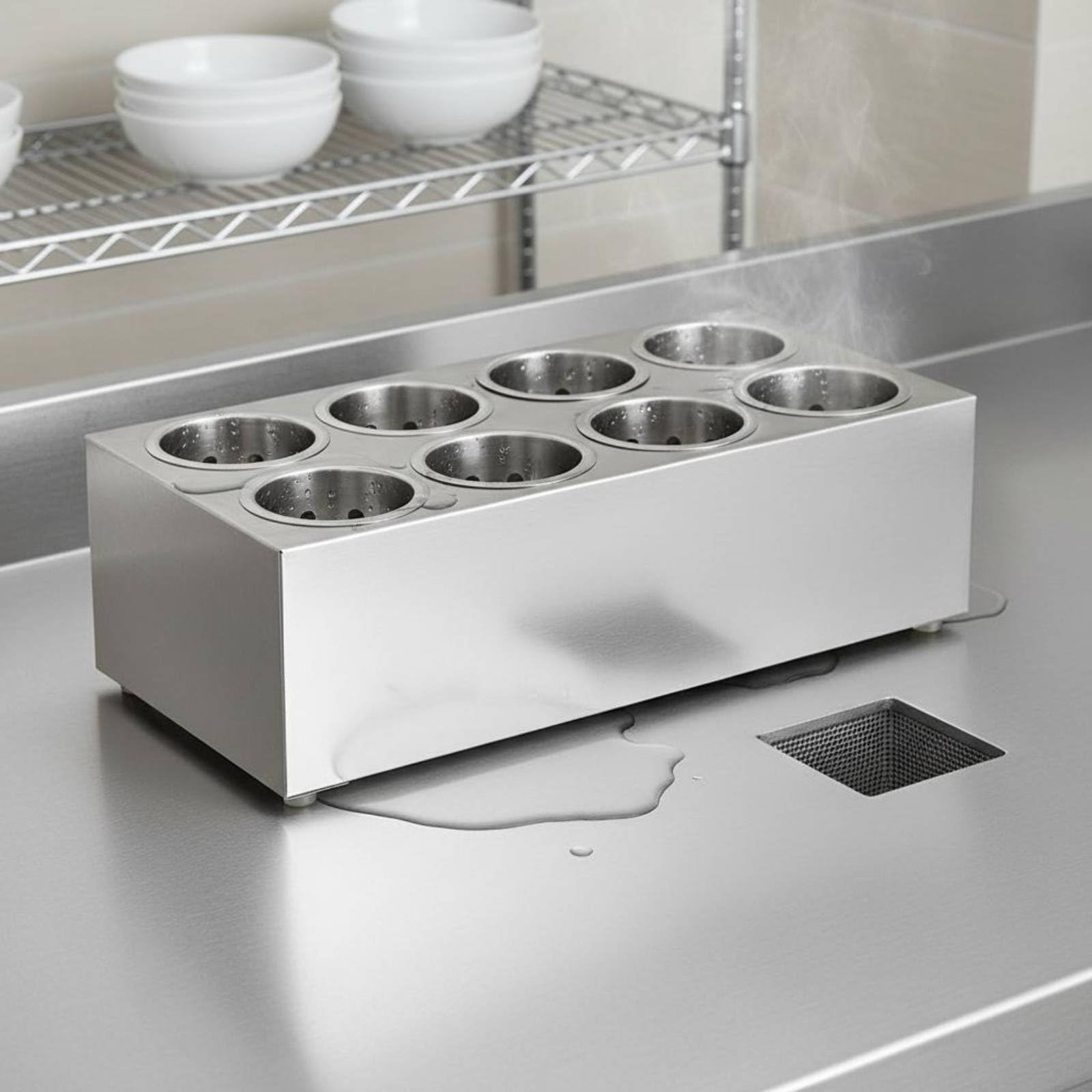 Portacubiertos Cubertero Soporte , Organizador De Utensilios De Acero Inoxidable, 2 Compartimentos Individuales, 265x156x175 MM