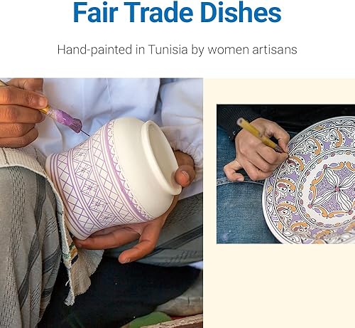 Miniatura 8 de KAMSAH Juego de inmersión y servir de Hamsa rojo bohemio, versátil decoración de cerámica hecha a mano