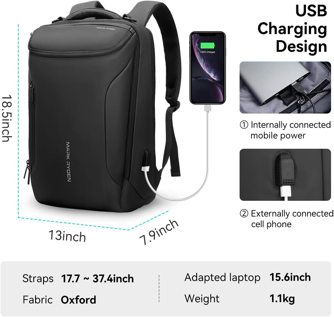 Muzee Backpack for Men Travel Backpack Flight Approved Fits 17 Inch Laptop and Tech Gear, With USB Plug - Image 3