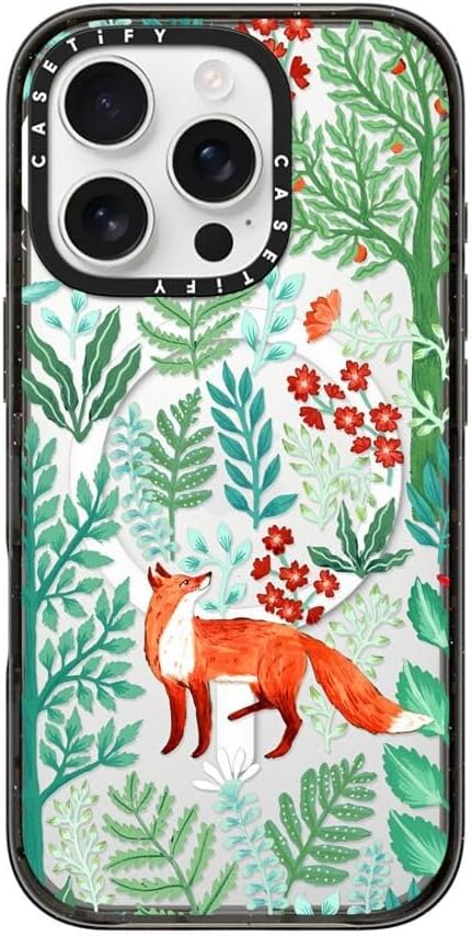 CASETiFY Impact Case for iPhone 16 Pro [8.2ft 4X Military Grade Drop Protection/Compatible with Magsafe] - Fox in The Woods - Clear Black