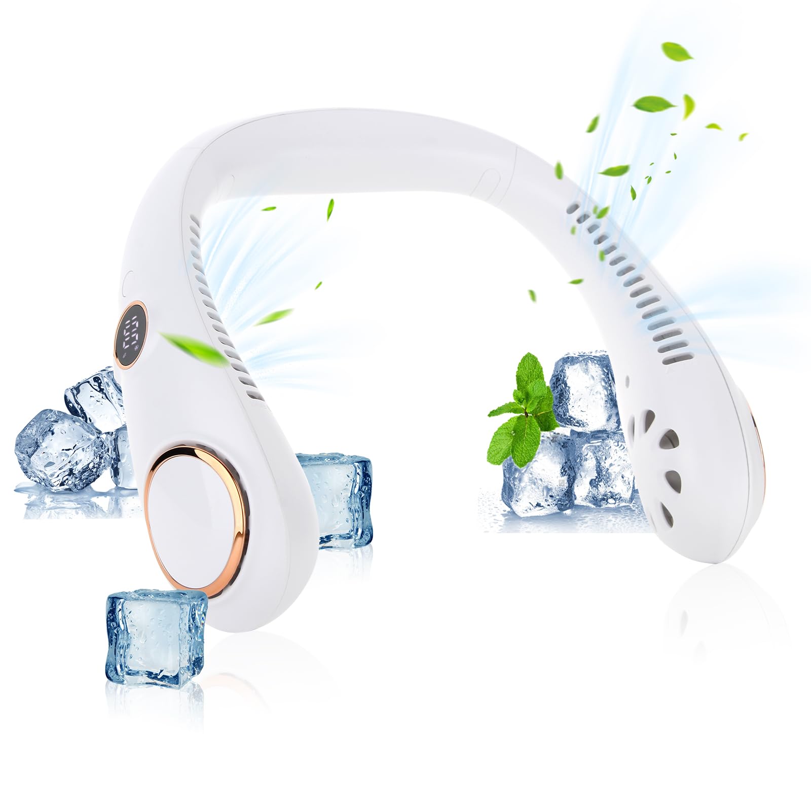 GALAXYERNeck Fan with Screen Display, USB Rechargeable Bladeless Cooling Fan, 3 Speeds Quiet Neck Cooler Personal Hanging Fan for Indoor Outdoor Travel Sports