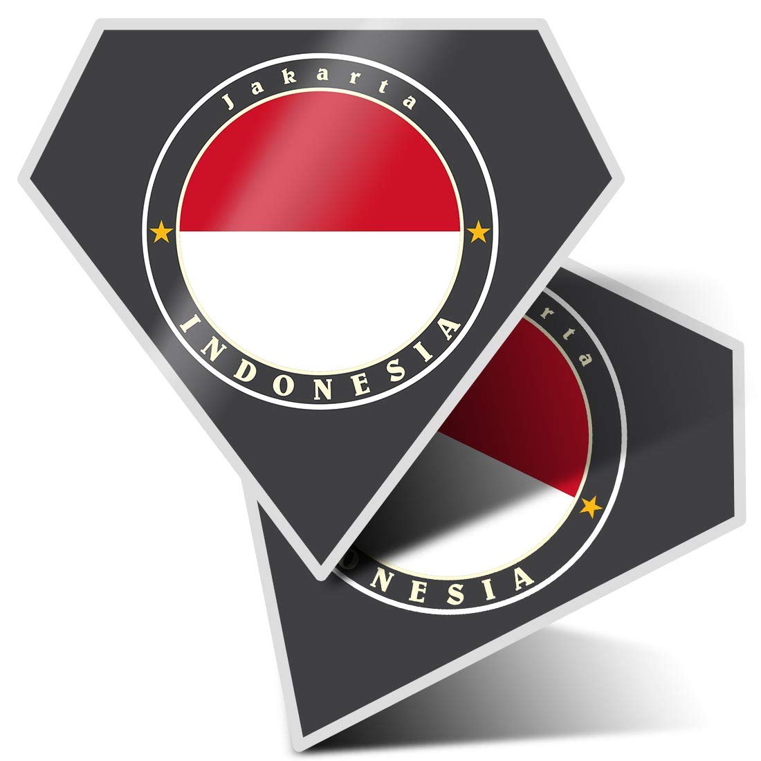 Destination Vinyl Ltd Multi 2 X Diamond Stickers 7.5 Cm - Indonesia Jakarta Flag Travel Fun Decals For Laptops,Tablets,Luggage,Scrap Booking,Fridges, #5632