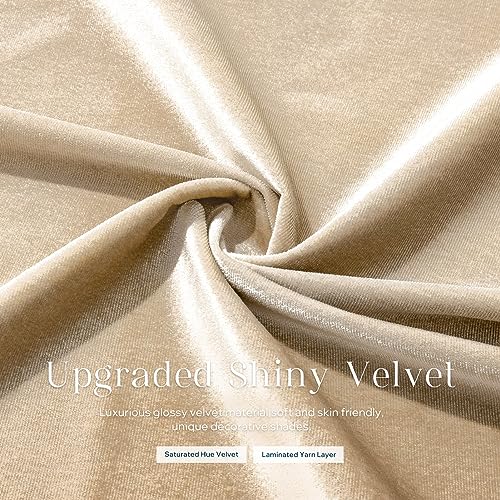 Phantoscope Pack of 2 Velvet Decorative Throw Pillow Covers Soft Solid Square Cushion Case for Couch Shiny Beige 12 x 20 inches 30 x 50 cm