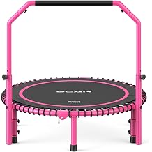 BCAN BT2 40" Rebounder Trampoline for Adults, Indoor, 450lbs,Bungees Rebounder for Adults, Adjustable Handlebar, Quiet Mini Exercise Trampoline for Indoor Workout, Low-Impact|FED Fitness - Pink
