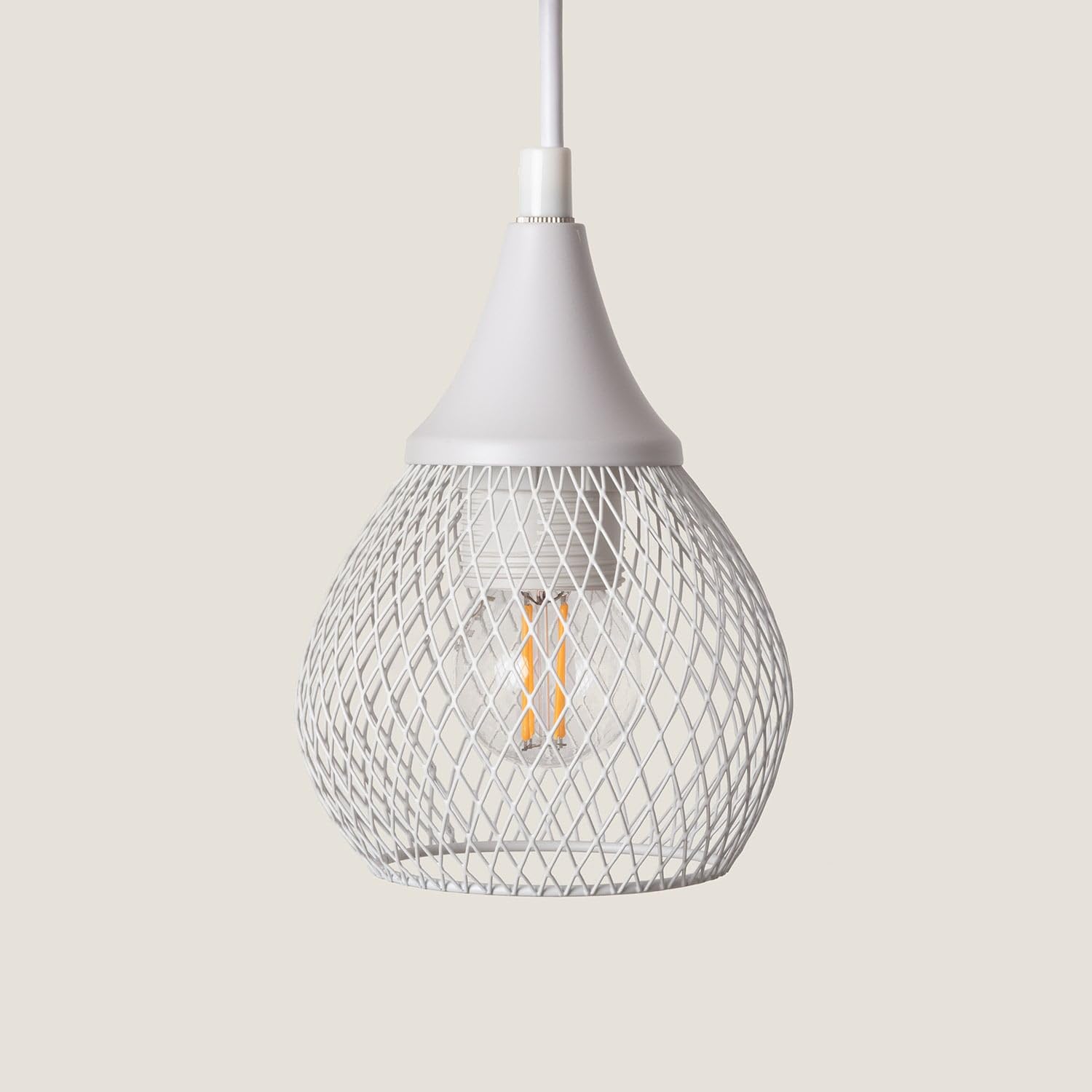 LEDKIA Lampada a Sospensione Legno e Metallo Monah Bianco | Design Nordico | Altezza Regolabile | Per Cucina, Soggiorno, Camera | Compatibile con E27 40W | Tris Lampadari