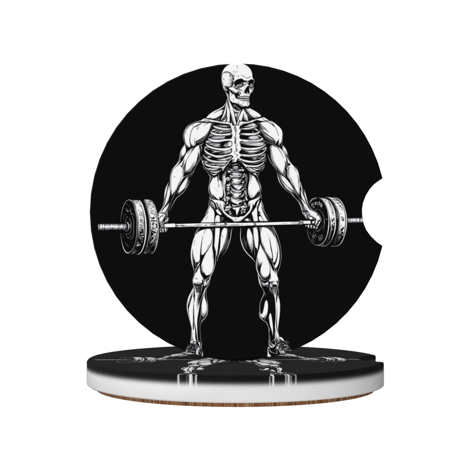 Skeleton Weightlifting Black and White Ceramic Coasters,2pcs