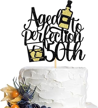 Aged To Perfection 50th Birthday Cake Topper-Anniversary/Wedding Party Decorations-50 Years Old Cake Decor 50