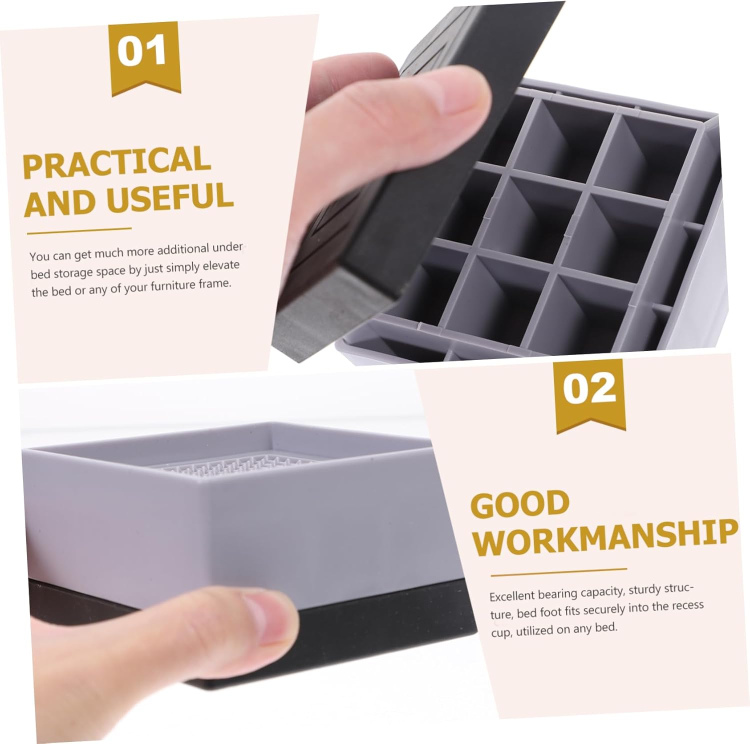 8pcs Bed Risers Heavy Duty Furniture Foot Elevators for Bed Sofa Desk and Chair Sturdy Plastic Non- Design