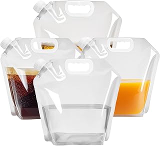 4 Pack Collapsible Water Jugs, 1.3/2.6 Gallon - Freezable, BPA Free Clear Plastic Water Bag with Handle for Outdoor, Camping, Emergency, Hiking - Leakproof Collapsible Water Container Bags(4 x 10L)