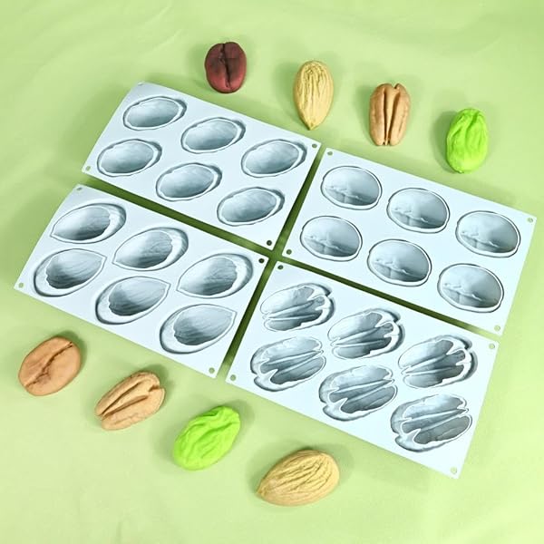 Stampo in silicone a forma di mandorla, pistacchio e chicco di caffè – 6 cavità, teglia da forno, stampo in silicone per mousse e torte al cioccolato e gelatina – facile da rimuovere, adatto al forno - 3