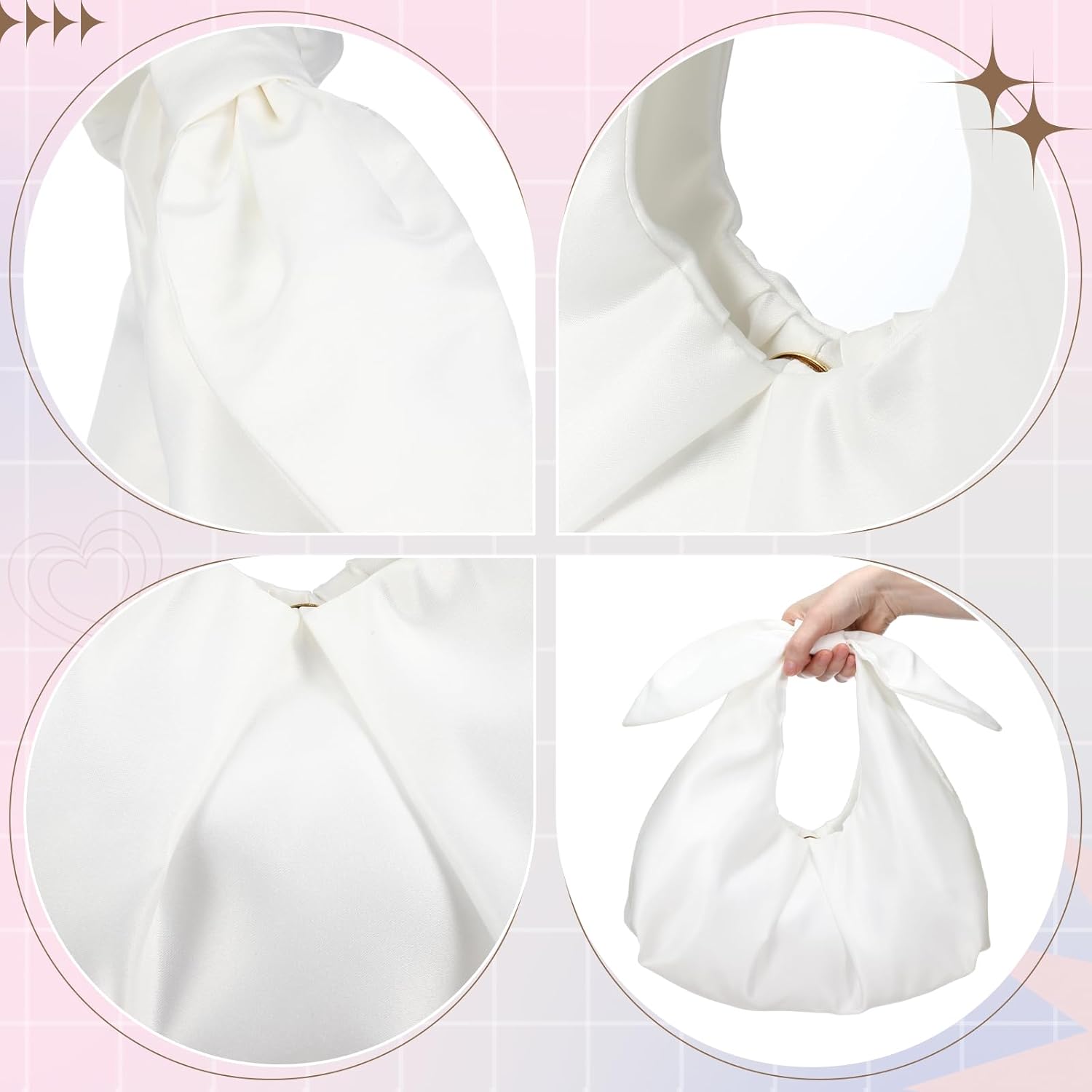 Clutch Purse for Women Bow Evening Bag Ruched Satin Handbag Top Handle Purse for Wedding Bachelor Bridesmaid Valentines Gifts