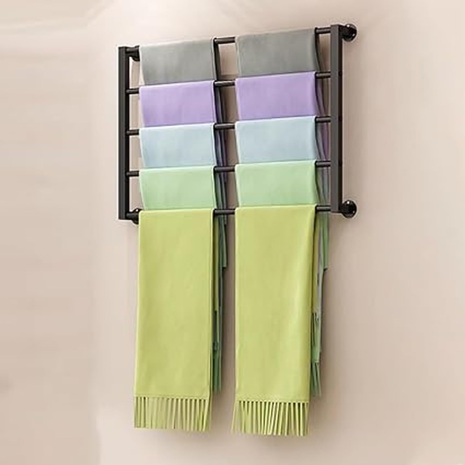 Stojak na szaliki i chusty ścienny wieszak organizator 80x120 cm Stelaż na apaszki jedwabne z ruchomym drążkiem; koniec z walizki Wysokość regulacja no montage, Black, W120cm/47.2" x H60cm/23.6"