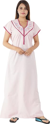 Onekbhalo Women's Cotton Gown Plain Maxi Nighty (Free Size)