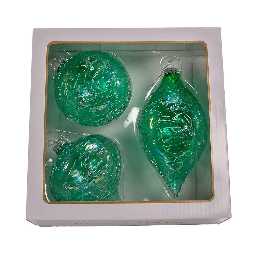 Décorations verre irisé Kurt Adler oignon vert 80 mm pour table de Noël