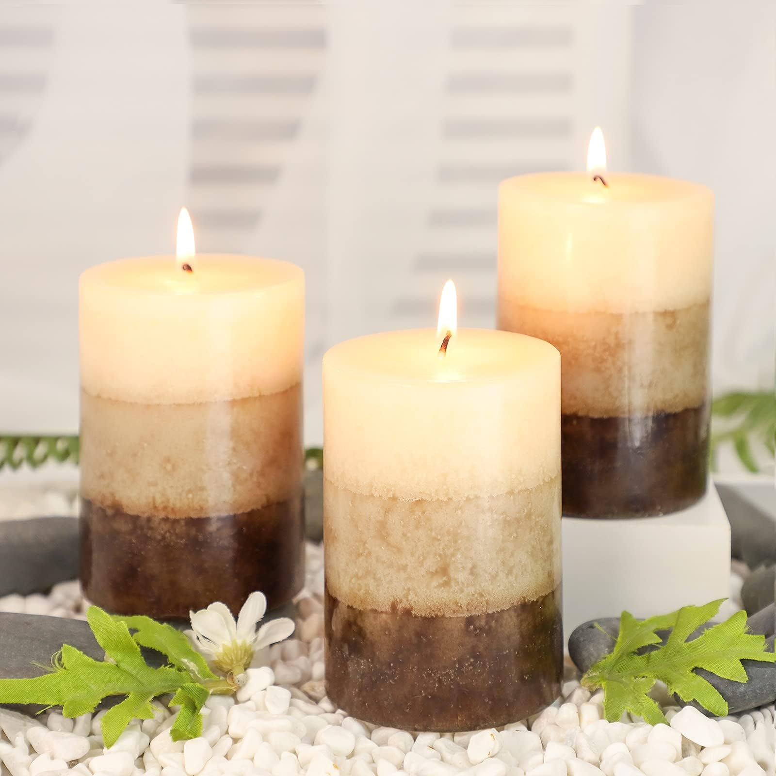 Immeiscent Pillar Candles Vanilla Cupcake Scented, Aromatherapy Candles, 50+ Hours Burn Long Lasting, Mottled Layered Candles for Home Scented, SPA, Restaurant, Set of 3( (Vanilla Cupcake 3"X4")