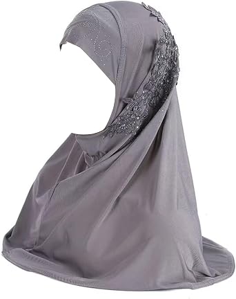 Hijab for Women Muslim Hijab Scarf Hair Cap Ice Silk Lace Applique Rhinestone Headscarf Hijab Head Wrap Turban Shawl