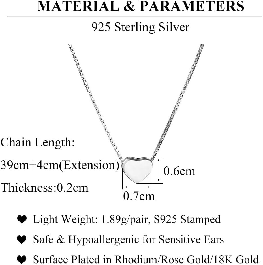 SLUYNZ Genuine 925 Sterling Silver Tiny Love Heart Pendant Necklace for Women Simple Sweet Heart Choker Necklace
