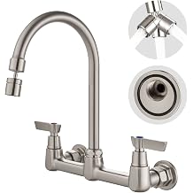 Airuida 8 Inch Brushed Nickel Wall Mount Kitchen Sink Faucet | 2 Handle Kitchen Faucet,without Adapter,360 Swivel Spout,Commercial Sink Faucet,for Laundry Utility
