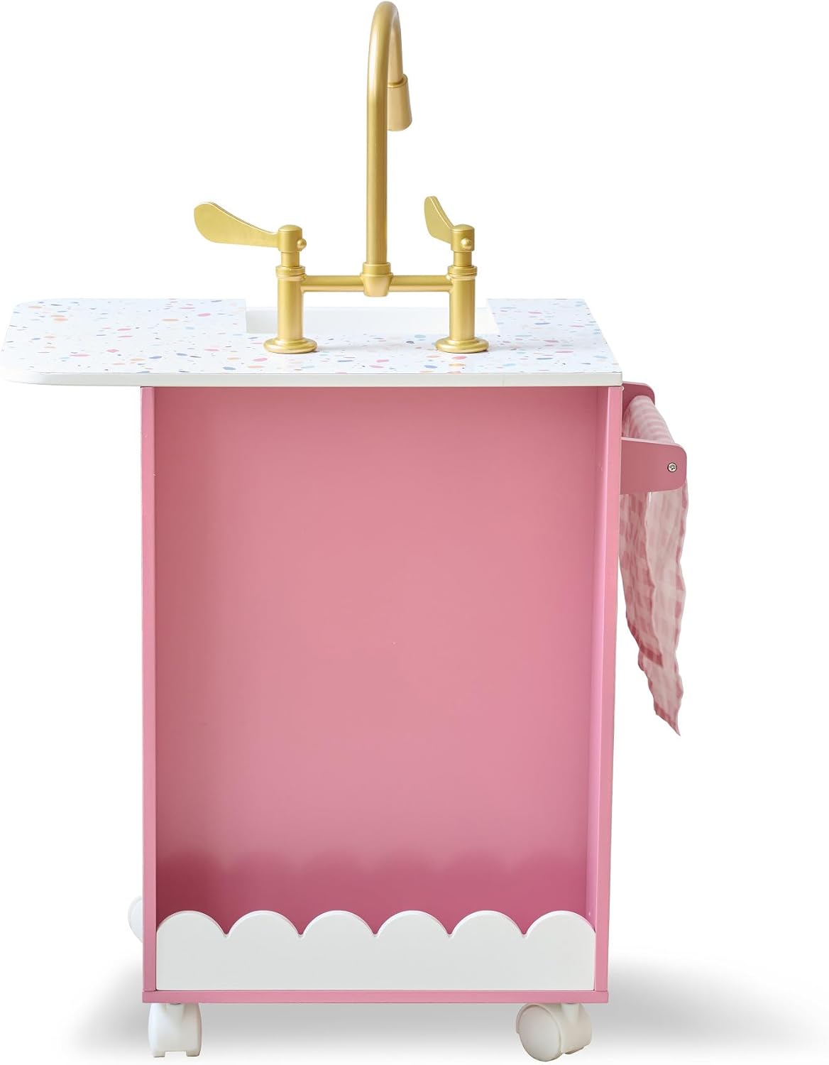 Teamson Little Chef Savannah Wooden Montessori Pretend Play Kitchen for Toddlers Kids Ages 3+ Modular Three-Piece Set with Sink Cart Stove & Fridge for Boys and Girls Playset – Pink