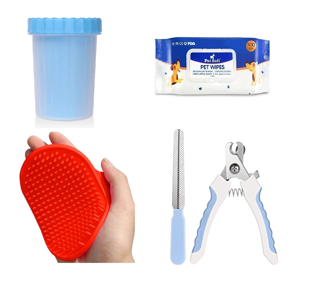 PSK PET MART Dog Grooming Kit-Dog Nail Clippers with Filer+Dog Dog & Puppy wipes+Soft Rubber Bathing glove for adult & puppies+Pet Grooming Foot Cleaner, Feet washer for Dog (GROOMING KITS - 1) (B0C5JJPGPD) Amazon Price History, Amazon Price Tracker