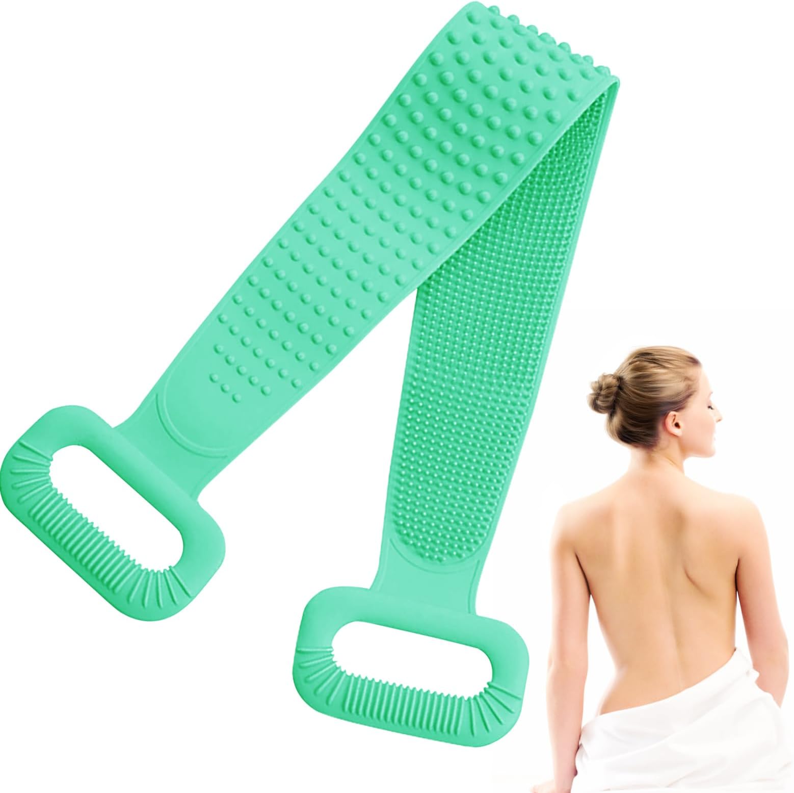 Exfoliating Back Scrubber for Shower with Handles, 30 Inch Double-Sided Back Exfoliator Body Scrub Towel, Exfoliating Washcloth Bath Tool for use in Shower, Clean Skin for Men & Women (Green)