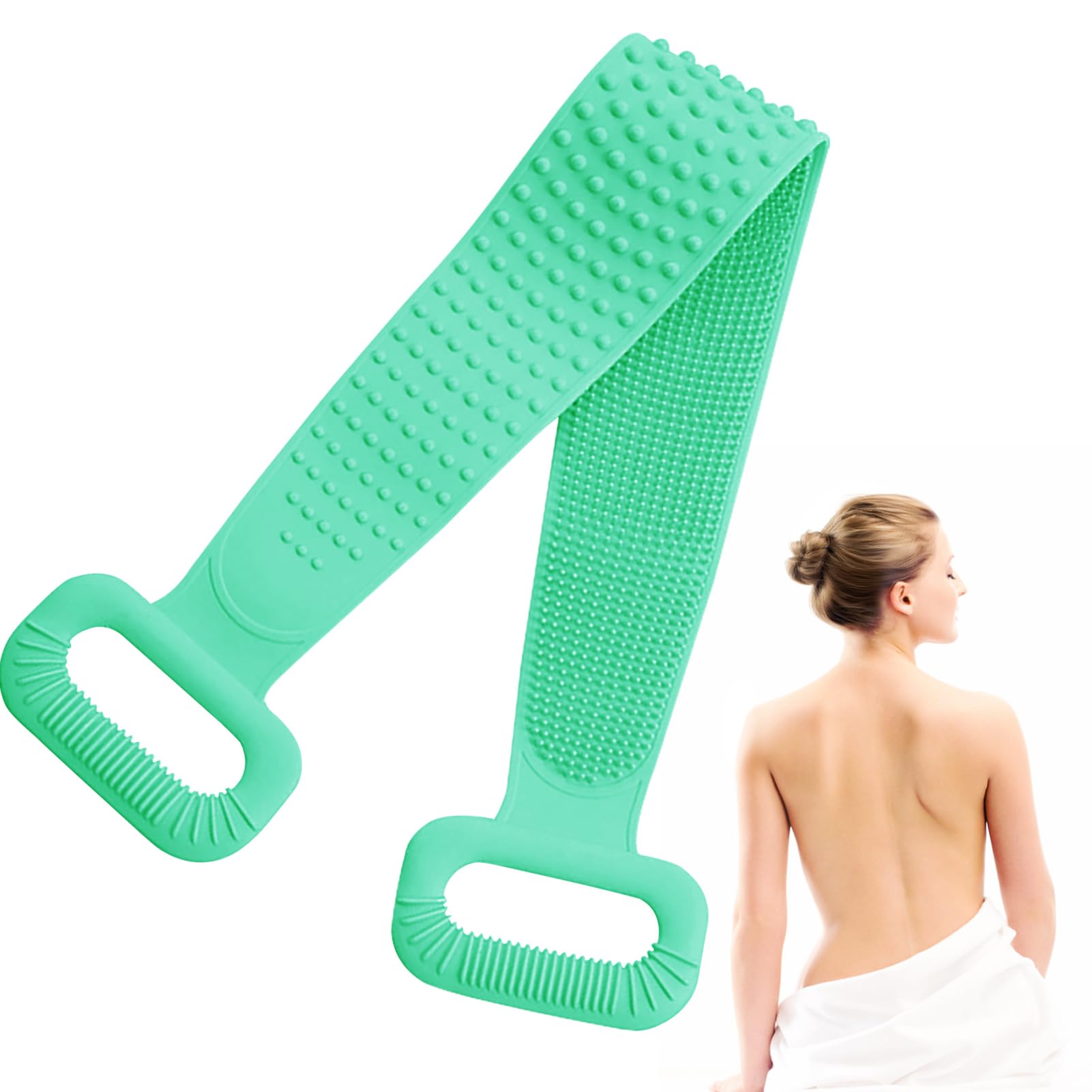 Exfoliating Back Scrubber for Shower with Handles, 30 Inch Double-Sided Back Exfoliator Body Scrub Towel, Exfoliating Washcloth Bath Tool for use in Shower, Clean Skin for Men & Women (Green)