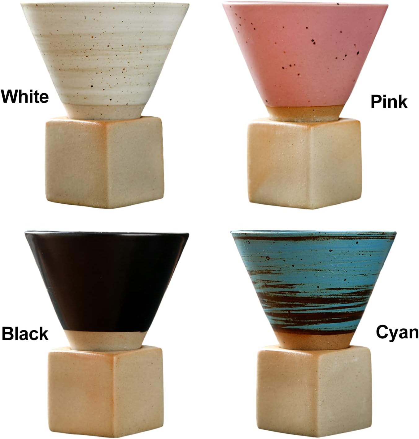 4Pcs Ceramic Espresso Cups Coarse Pottery Coffee Mug with Base 7oz Mini Espresso Cups Italian Inspires Mugs Coffee Cup Set for Home and Office