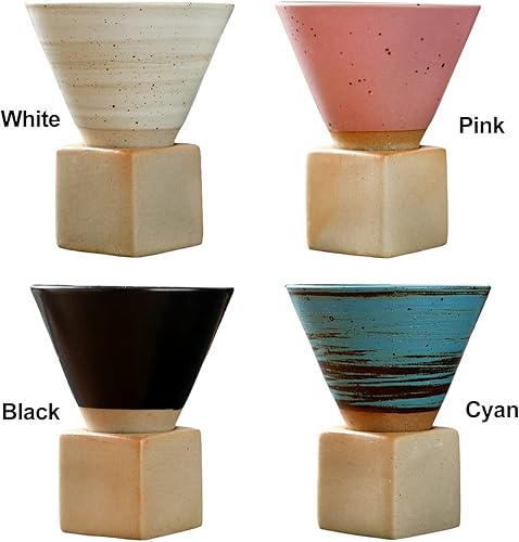 Miniatura 5 de MISNODE 2 tazas de té personal de cerámica vintage, 6.8fl oz, tazas de café expreso, accesorios de té con base para oficina en casa