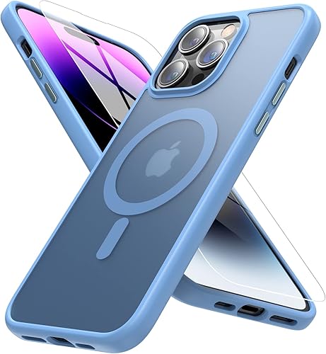 M MYBAT PRO Funda magnética esmerilada para iPhone 14 Pro Max (6.7) con protector de pantalla, para MagSafe, parte trasera mate translúcida, funda
