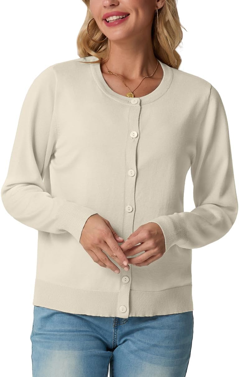 GRECERELLE Women's Lightweight Button Down Long Sleeve Crewneck Cardigan Sweater - Image 5