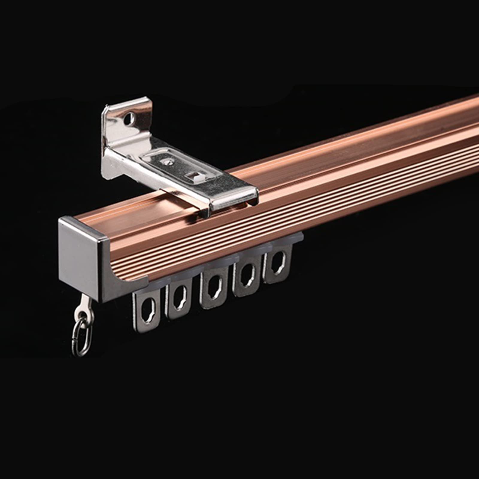 TEN-HIGH Curtain Single Tracks, Aluminium Wall Mounted Curtain Tracks System, Room Divider-Wall Curtain Track Rail for Living Room Bedroom with Roller Hooks (Rose Gold,2pc*1m)