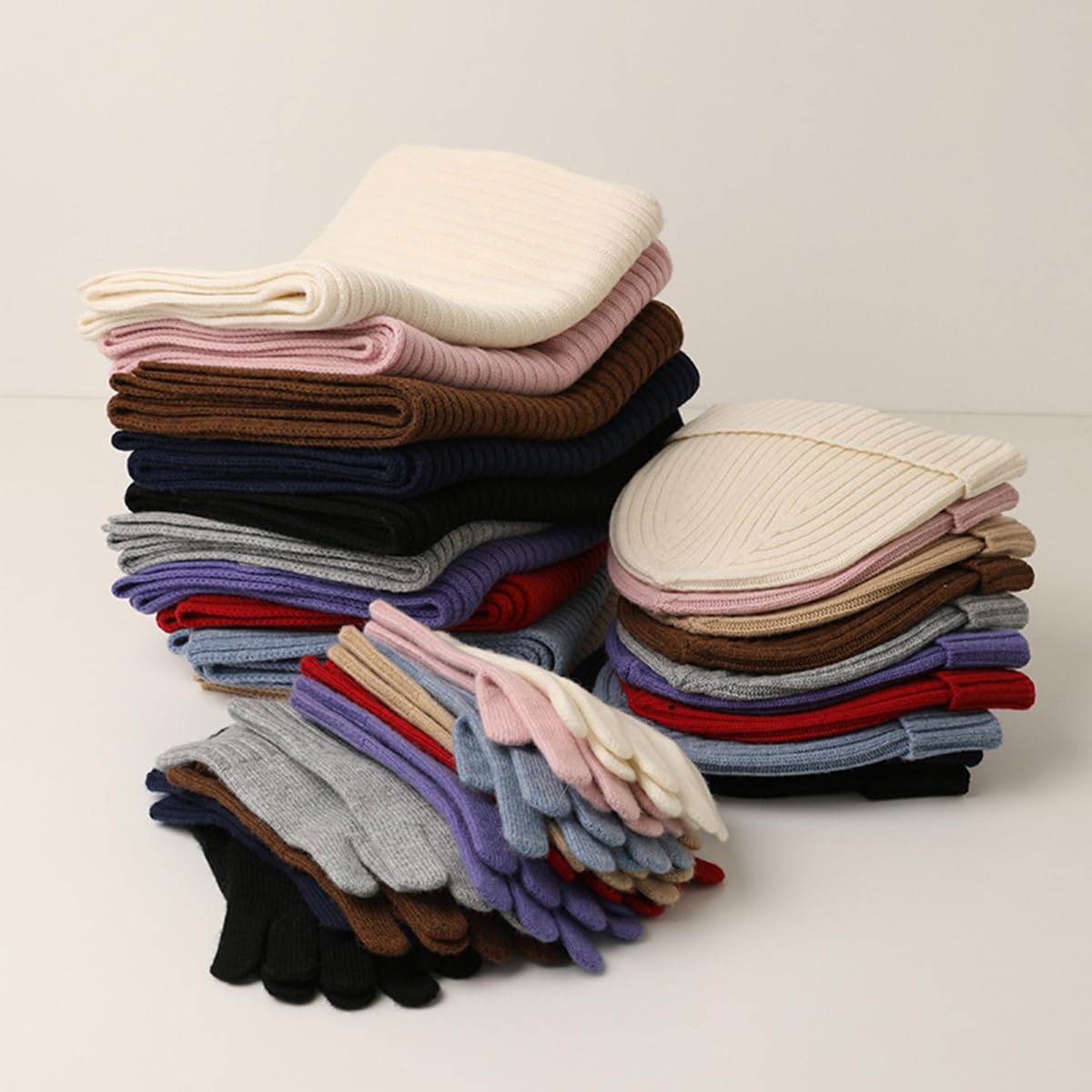 YUONNY Zimowa czapka beanie, długi szalik i rękawiczki, zestaw dla mężczyzn i kobiet, 100% wełna, ciepła, dzianinowa czapka z mankietami, szaliki na szyję i pełne palce, rękawica dla dorosłych, miękki