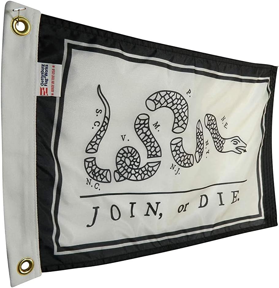 12x18" Join or Die Boat Flag, Durable All-Weather Nylon, Reinforced fly end stitching - Proudly Made in the USA