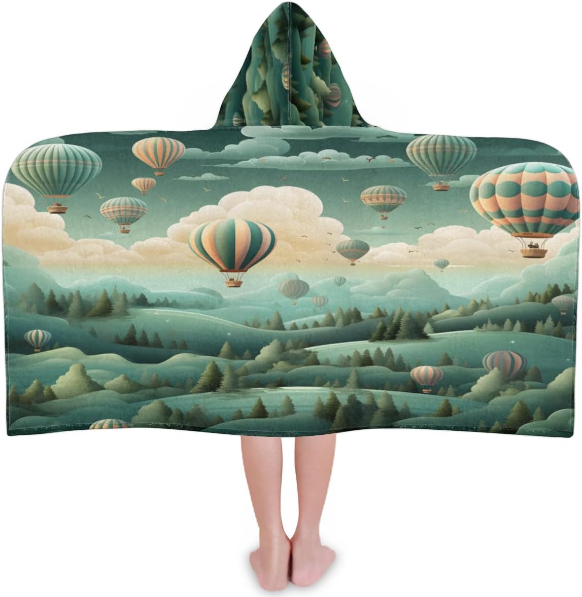 Pardick Kids Bath Towel Sky Hot Air Balloon Beach Towel with Hood Pool Cover Up for Girls Boys Soft Absorbent Hooded Bath Towel Toddler Towels for Beach, Pool