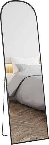 HOMCOM Espejo de Cuerpo Entero Espejo de Pie 50x170 cm Independiente o Pared con Marco de Aleación de Aluminio y Soporte para Sala Dormitorio Baño Negro
