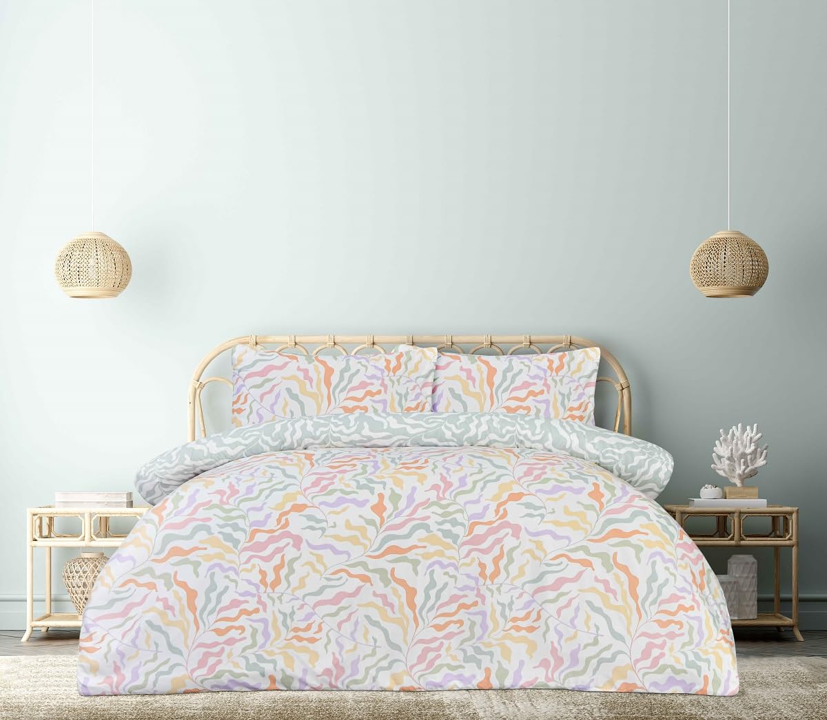KARKARM Pastel Waves Duvet Cover Double MultiColour Soft Microfibre Duvet Cover Sets Reversible Bedding Quilt Covers Sets 3 pcs (200x200cm)