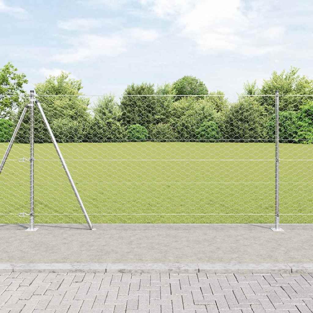 Sistema de valla de acero plateado, 500 x 3,2 x 120 cm, 50 mm, rejilla de malla de alambre con 22 postes, diseño moderno, robusto y resistente al óxido para jardín, patio y perros