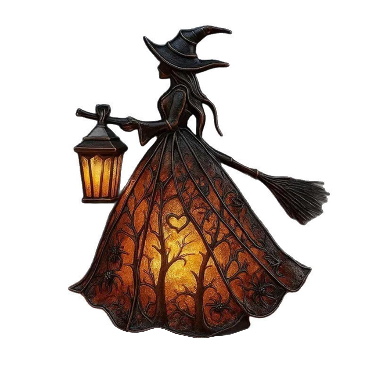 Resin Halloween Witch LED Lights Handcrafted Stained Glass Witch Lamp