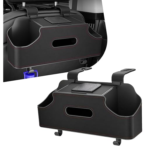 Car Back Seat Storage Box, Leather Car Seat Back Multifunctional Organizer, Detachable Partition Design Backseat Storage Box for Cars, Great Fit for Kids and Travel (Black)